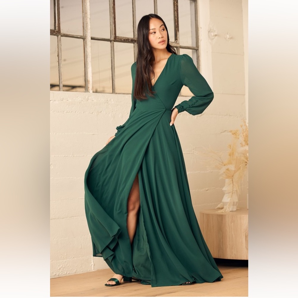Lulu My Whole Heart Emerald Green Long sleeve Wrap dress